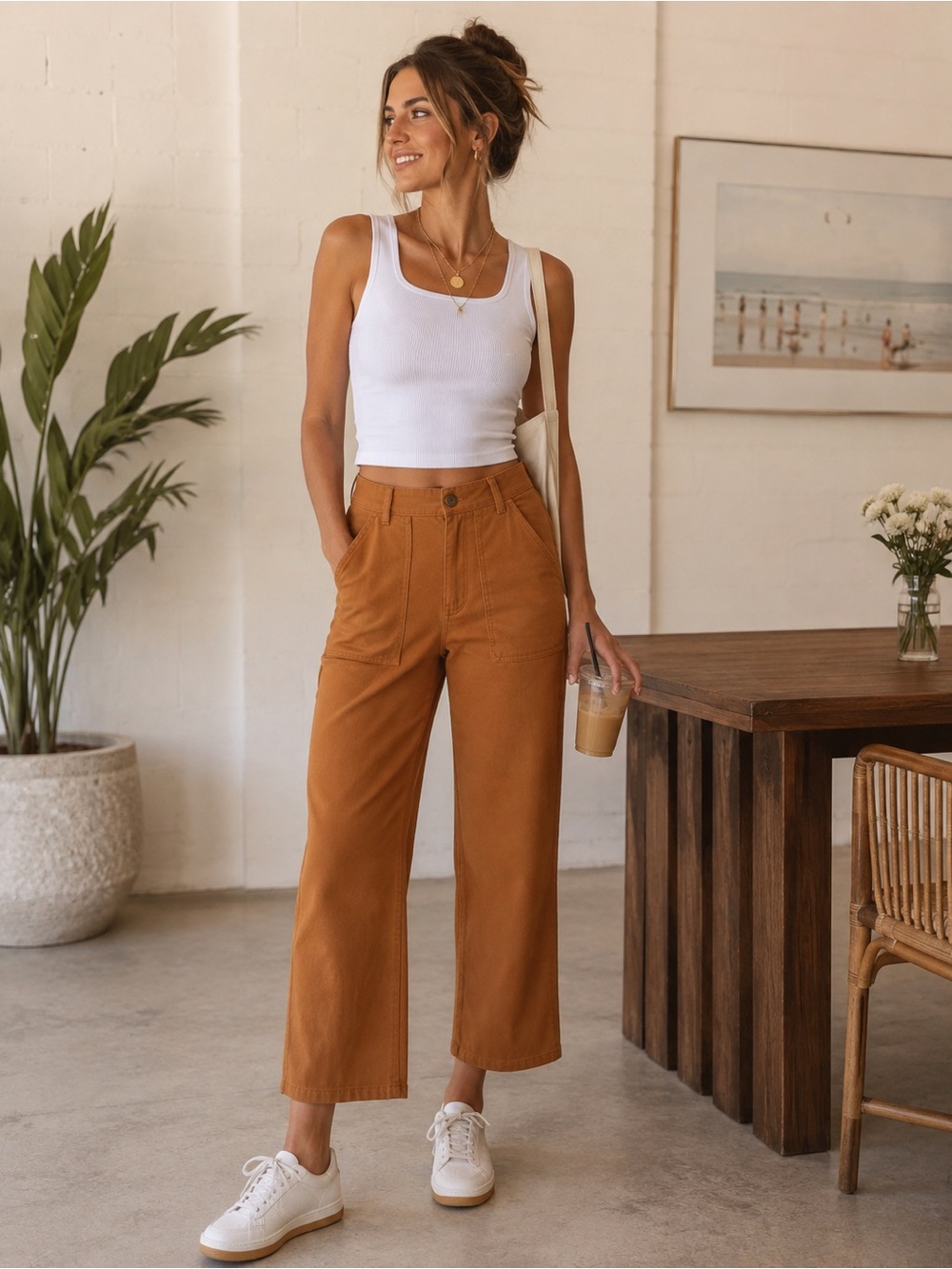 Rust Utility Wide Leg Cropped Pants | Size 8 (Runs Small – Fits Like a Size 4)
